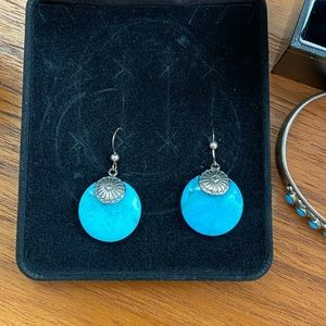 Vintage Silver Turquoise Earrings Mexico Southern Boho Frida Kahlo 70s 80s